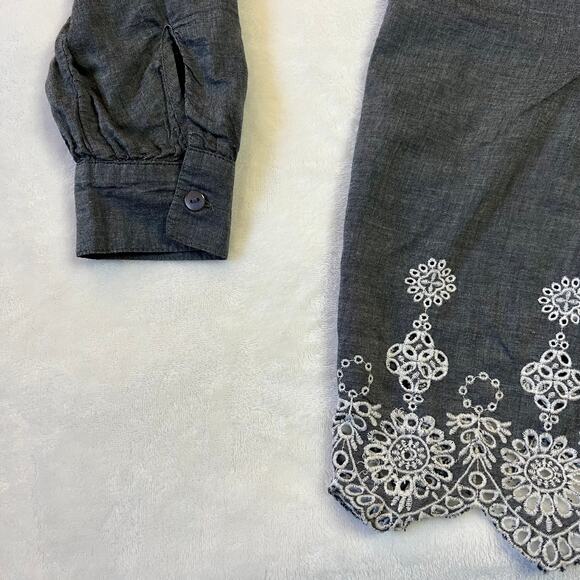 Style & Co. Quarter Button Up Chambray Tunic Top Size S Lightweight Lace Boho - Picture 7 of 11